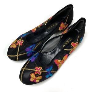 Zalo | Vintage Butterfly Embroidered Black Flats 9